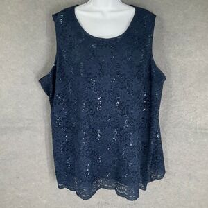 Catherines Plus‎ Size 32W Navy Blue Lace Sequin Tank Top Sleeveless Evening
